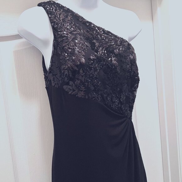 Lauren Ralph Lauren Jersey Evening Gown-Maxi Long Black Sequin-Size 4-Classy- - Picture 6 of 15